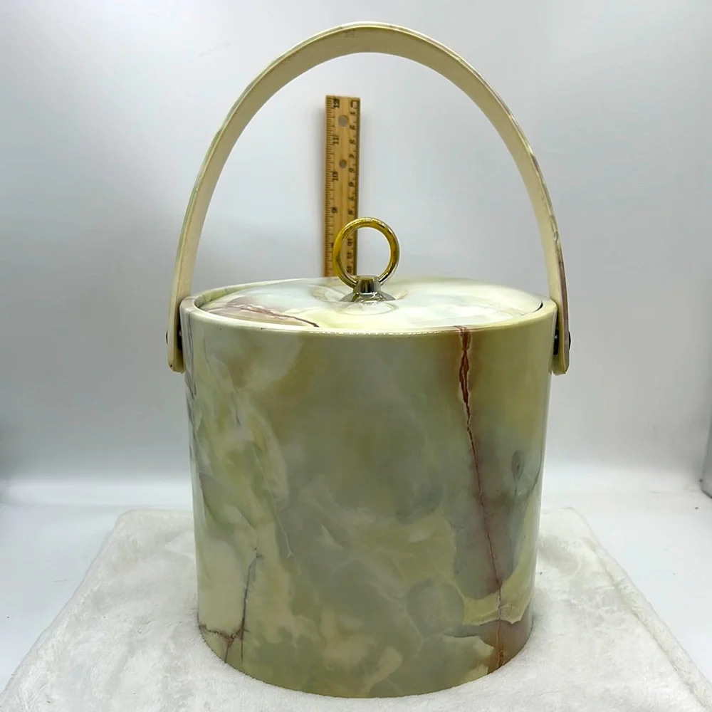 Vintage Faux Marbled Pleather Ice Bucket